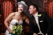 Orchid and Peacock Wedding Couple