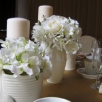 Greenscape Design Close Up Double White Floral Centrepiece Champagne Linens