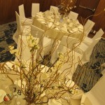 Greenscape Design Wedding Decor - Natural Curly Willow with White Cherry Blossom and Crystal Centrepieces Top View