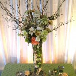 Greenscape Design Tall Willow Branch Centrepiece with Crystals and Peach Coral Champagne Flowers