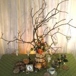 Greenscape Design Willow Branch and Birch Centrepiece with Crystals and Peach Coral Green Flowers