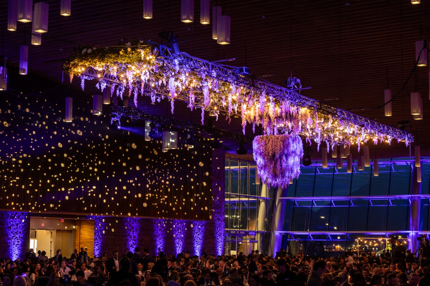 Custom floral chandelier installed for an event in Vancouver.